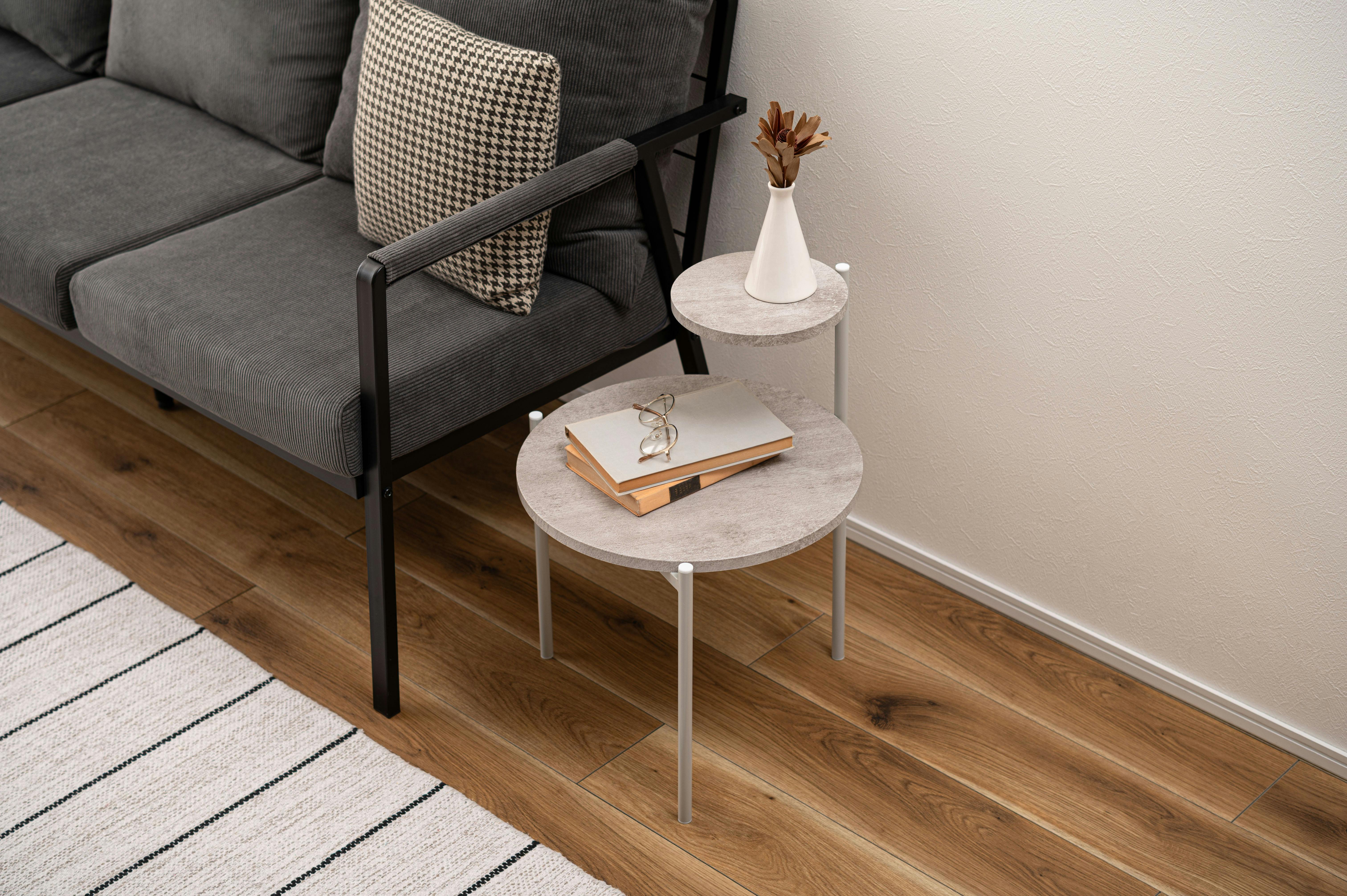 Room Essence サイドテーブル W40×D42×H36/55.5cm ダークグレー/グレー