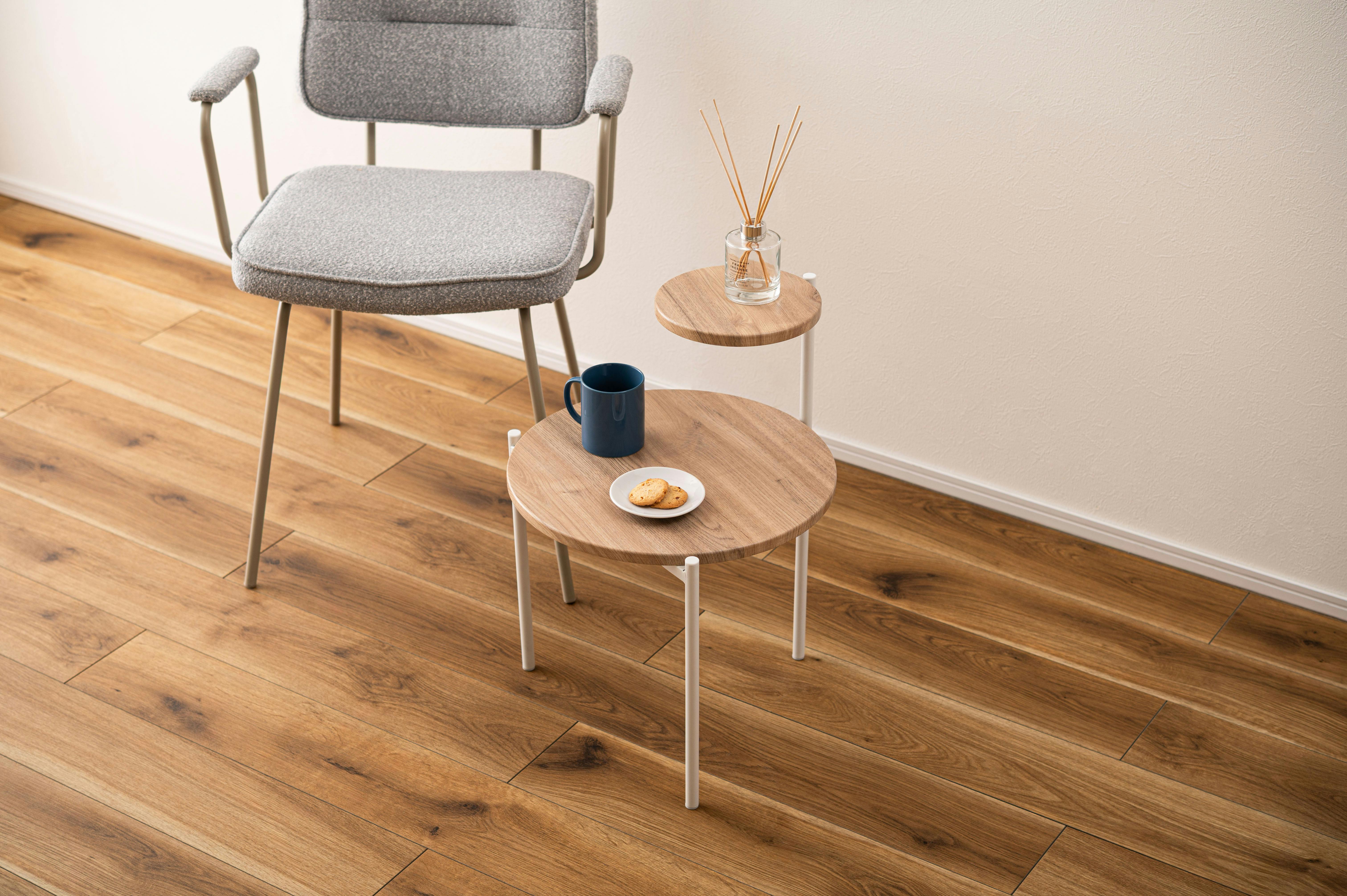 Room Essence サイドテーブル W40×D42×H36/55.5cm ナチュラル/ホワイト