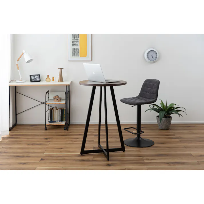 Room Essence ハイテーブル W60×D60×H90.5 ミックス 組立式 テーブル カフェテーブル カウンターテーブル バーテーブル ハイタイプ 木目調 アイアン ブラックスチール アジャスター 丸 シンプル モダン ミックス PT-342MIX【別送品】