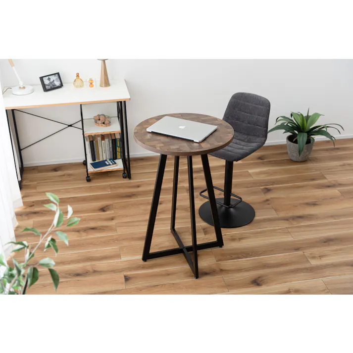 Room Essence ハイテーブル W60×D60×H90.5 ミックス 組立式 テーブル カフェテーブル カウンターテーブル バーテーブル ハイタイプ 木目調 アイアン ブラックスチール アジャスター 丸 シンプル モダン ミックス PT-342MIX【別送品】