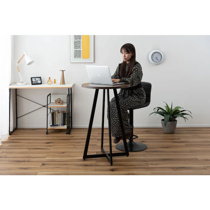 Room Essence ハイテーブル W60×D60×H90.5 ミックス 組立式 テーブル カフェテーブル カウンターテーブル バーテーブル ハイタイプ 木目調 アイアン ブラックスチール アジャスター 丸 シンプル モダン ミックス PT-342MIX【別送品】