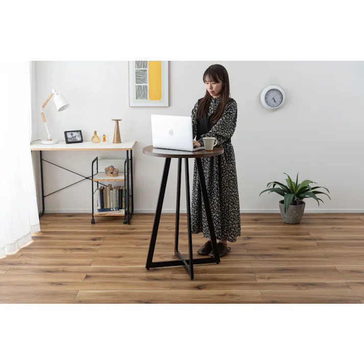 Room Essence ハイテーブル W60×D60×H90.5 ミックス 組立式 テーブル カフェテーブル カウンターテーブル バーテーブル ハイタイプ 木目調 アイアン ブラックスチール アジャスター 丸 シンプル モダン ミックス PT-342MIX【別送品】