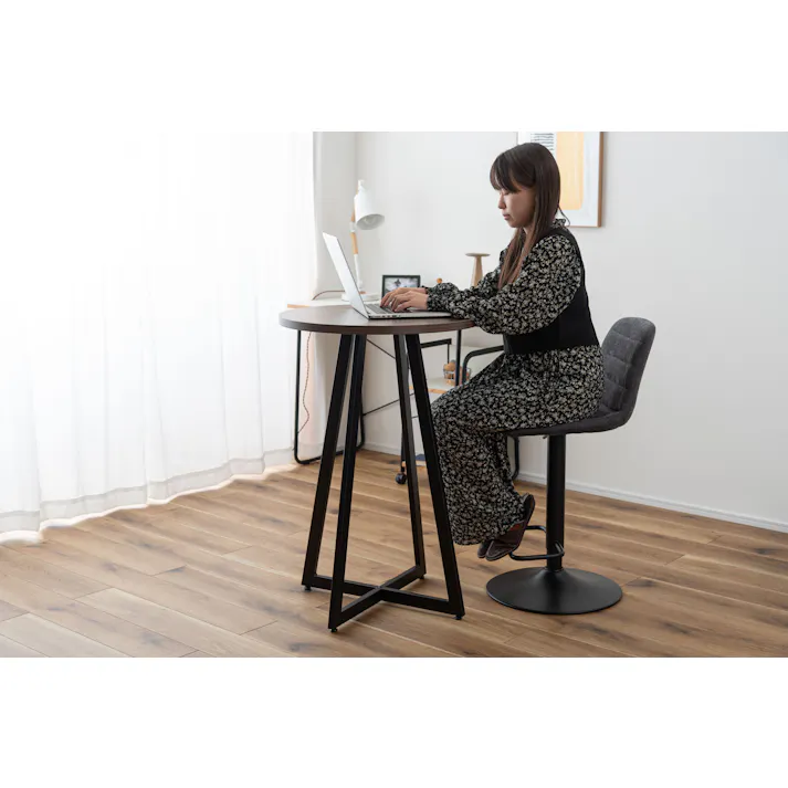 Room Essence ハイテーブル W60×D60×H90.5 ミックス 組立式 テーブル カフェテーブル カウンターテーブル バーテーブル ハイタイプ 木目調 アイアン ブラックスチール アジャスター 丸 シンプル モダン ミックス PT-342MIX【別送品】