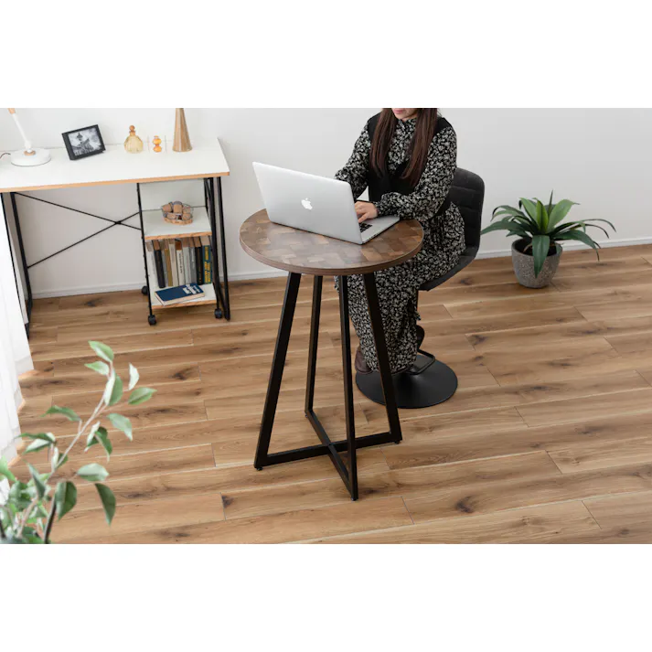 Room Essence ハイテーブル W60×D60×H90.5 ミックス 組立式 テーブル カフェテーブル カウンターテーブル バーテーブル ハイタイプ 木目調 アイアン ブラックスチール アジャスター 丸 シンプル モダン ミックス PT-342MIX【別送品】