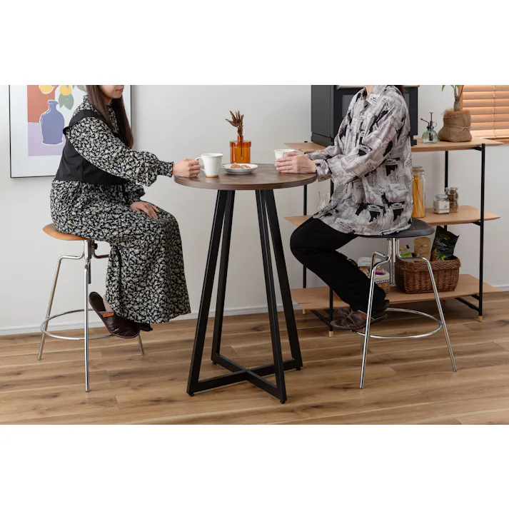 Room Essence ハイテーブル W60×D60×H90.5 ミックス 組立式 テーブル カフェテーブル カウンターテーブル バーテーブル ハイタイプ 木目調 アイアン ブラックスチール アジャスター 丸 シンプル モダン ミックス PT-342MIX【別送品】