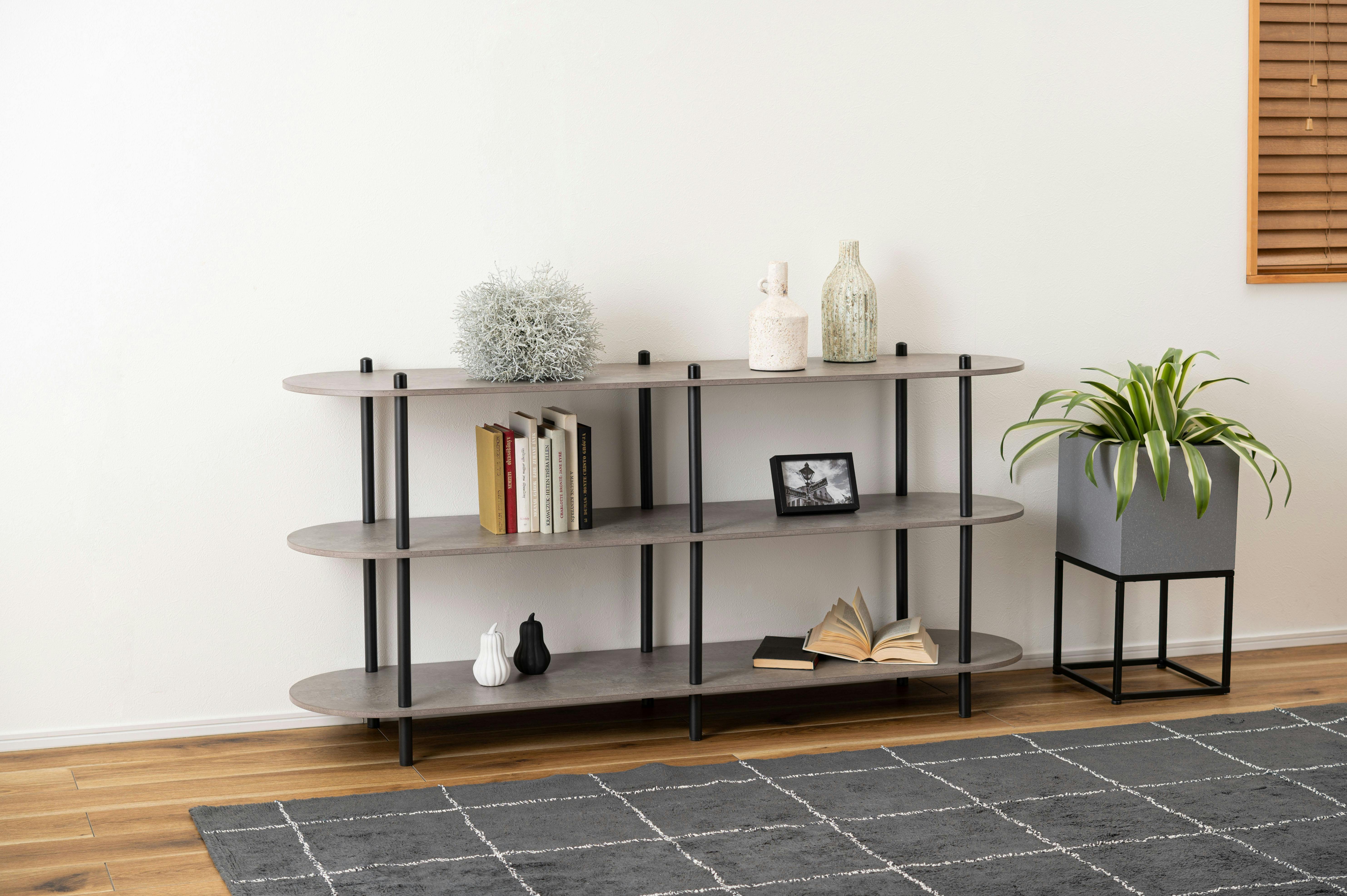 Room Essence オープンラック3段 W155×D38×H76 ブラック ねじこみ式