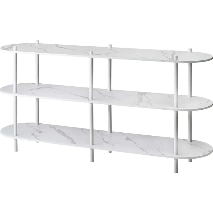 Room Essence オープンラック3段 W155×D38×H76 ホワイト ねじこみ式 収納棚 ディスプレイラック 大理石調 石目調 シック モダン 楕円形 リビング 見せる収納 スチール脚 PT-564WH【別送品】