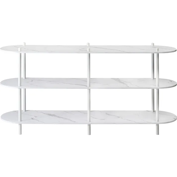 Room Essence オープンラック3段 W155×D38×H76 ホワイト ねじこみ式 収納棚 ディスプレイラック 大理石調 石目調 シック モダン 楕円形 リビング 見せる収納 スチール脚 PT-564WH【別送品】