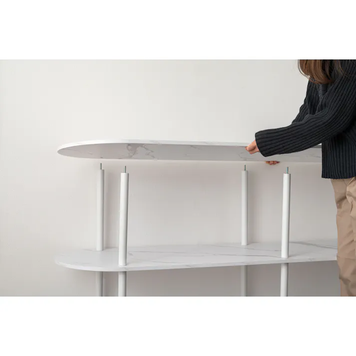 Room Essence オープンラック3段 W155×D38×H76 ホワイト ねじこみ式 収納棚 ディスプレイラック 大理石調 石目調 シック モダン 楕円形 リビング 見せる収納 スチール脚 PT-564WH【別送品】