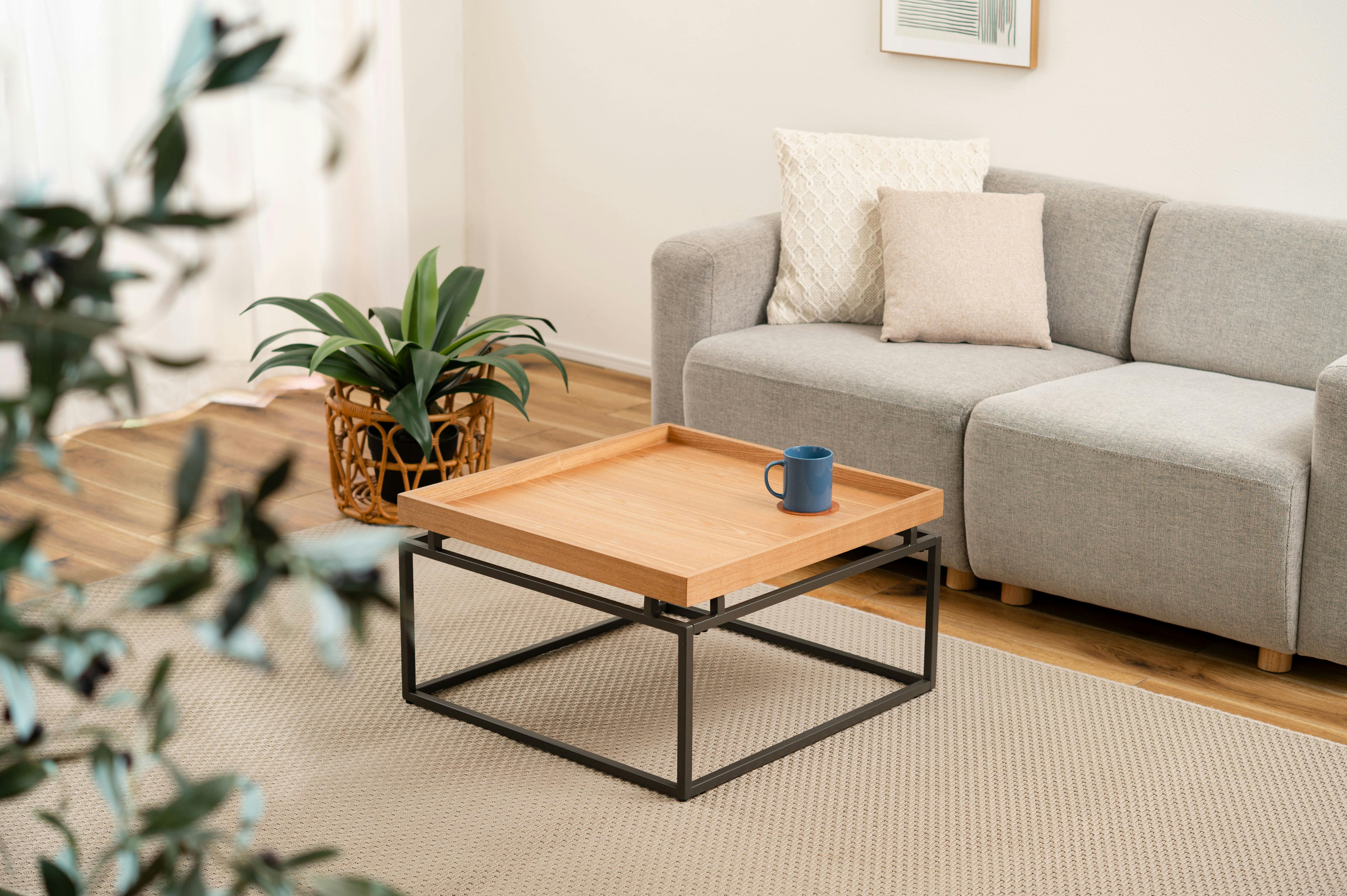 Room Essence リビングテーブル W60×D60×H35 ナチュラル 組立式