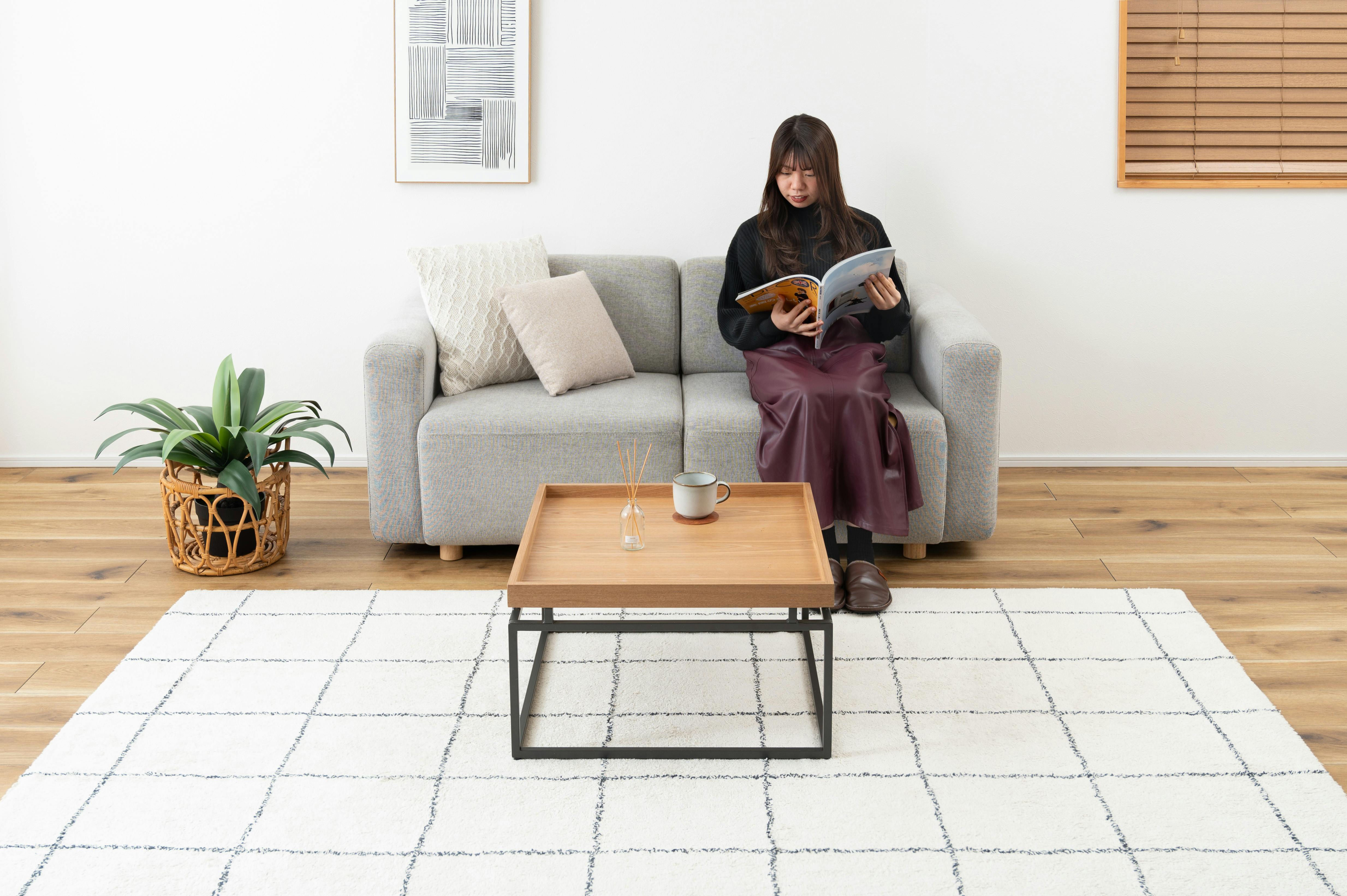 Room Essence リビングテーブル W60×D60×H35 ナチュラル 組立式