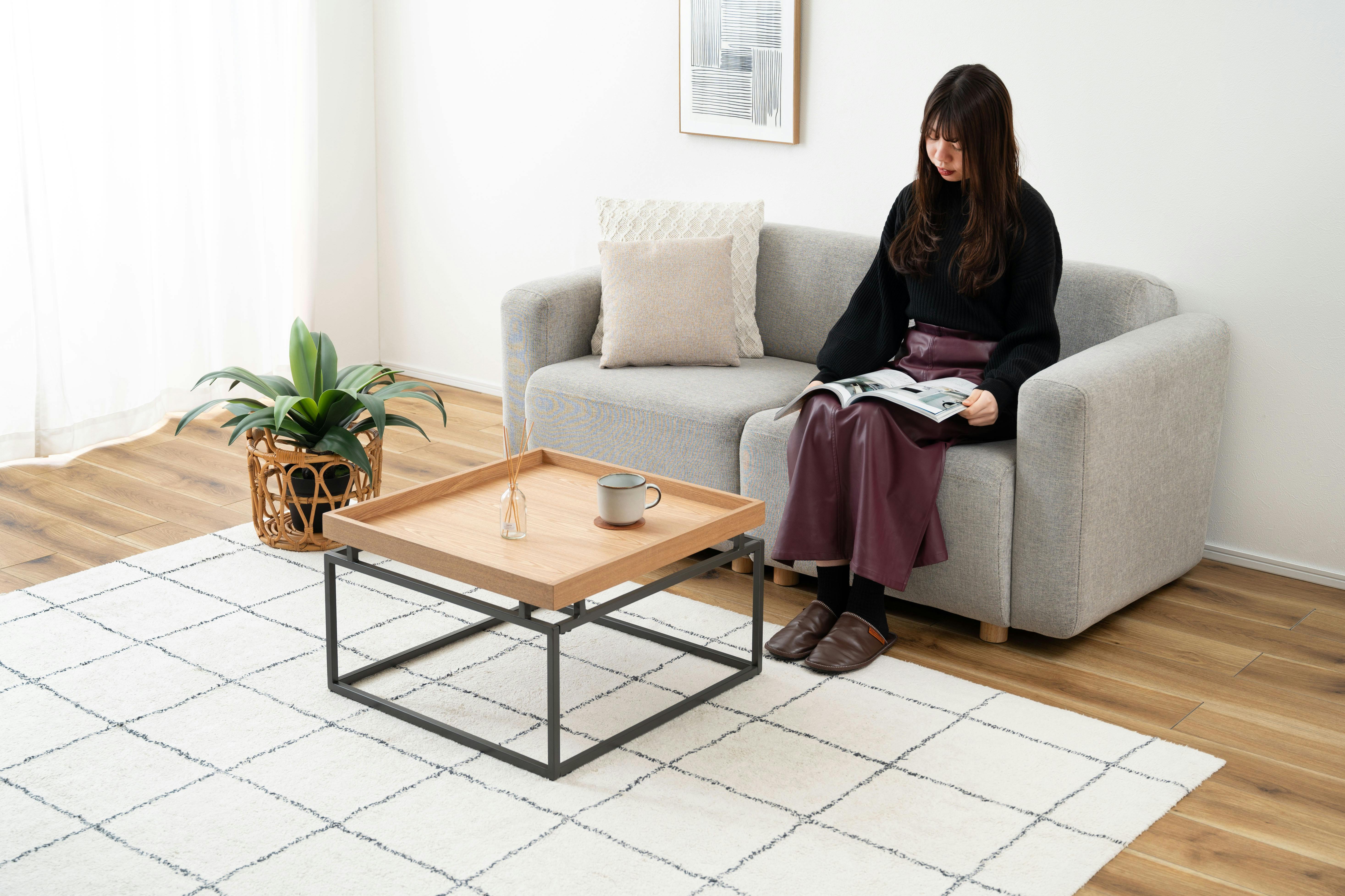 Room Essence リビングテーブル W60×D60×H35 ナチュラル 組立式