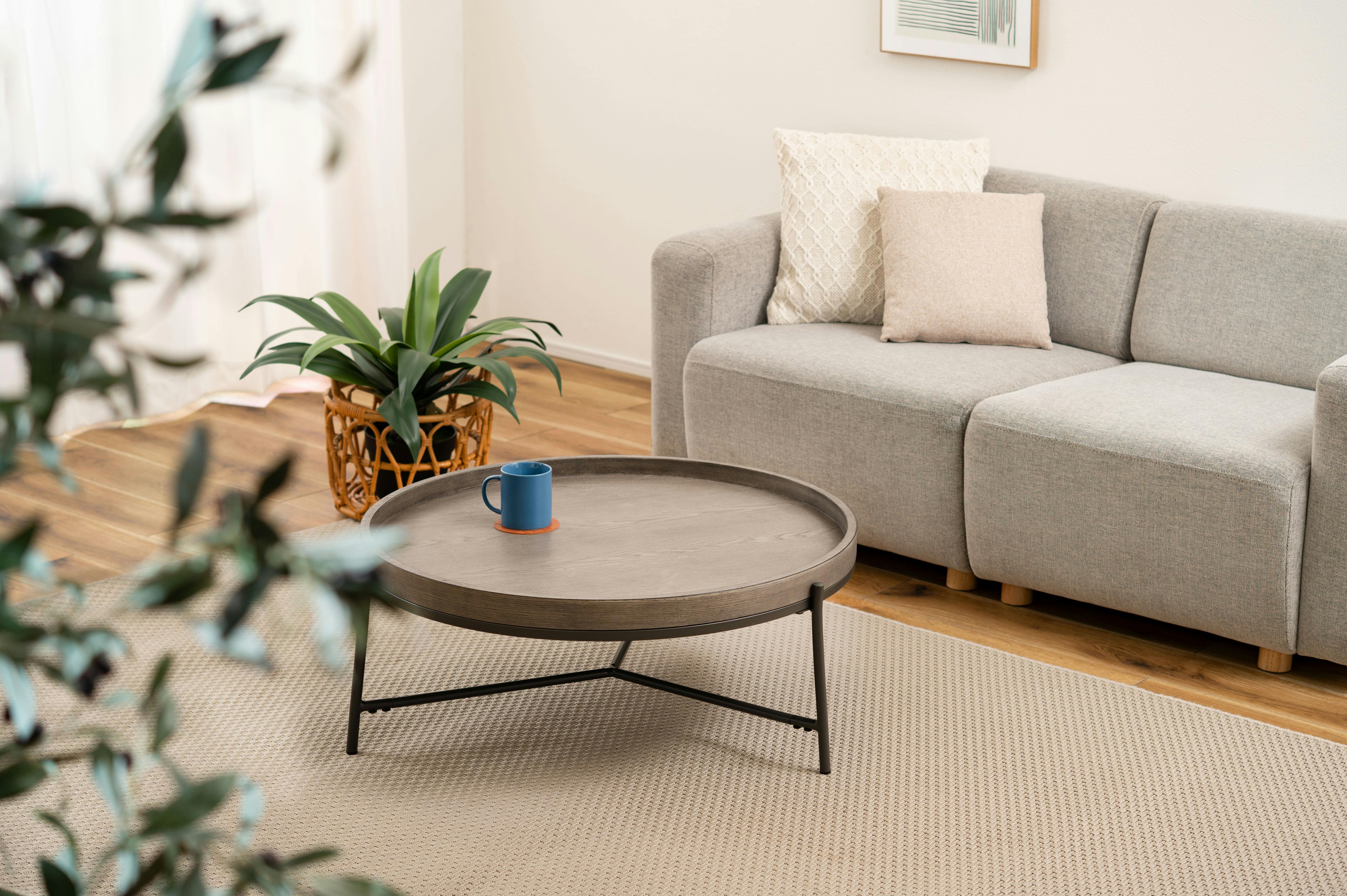 Room Essence ラウンドテーブル W79×D79×H32.5 グレー 組立式 テーブル