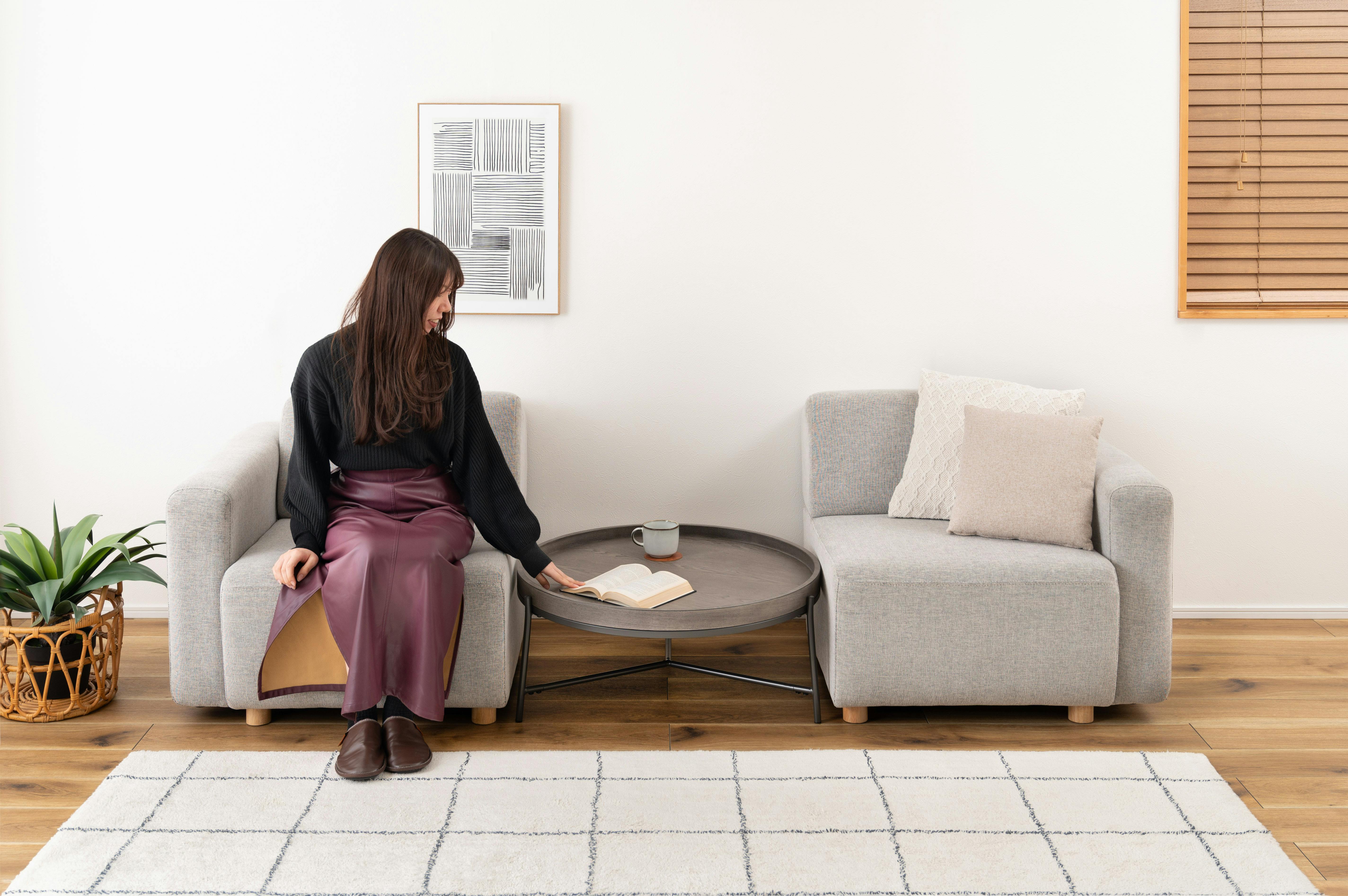 Room Essence ラウンドテーブル W79×D79×H32.5 グレー 組立式 テーブル