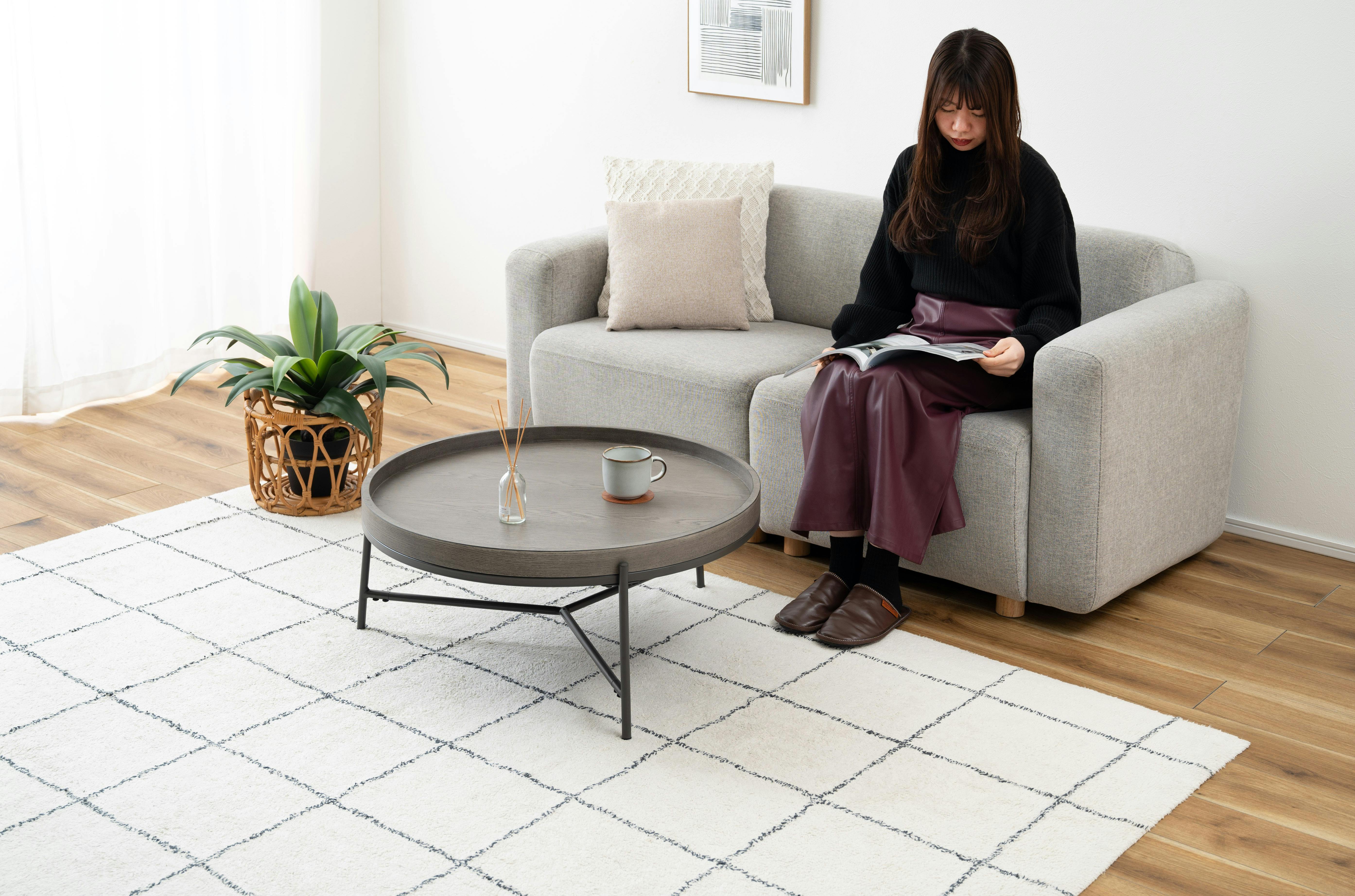 Room Essence ラウンドテーブル W79×D79×H32.5 グレー 組立式 テーブル