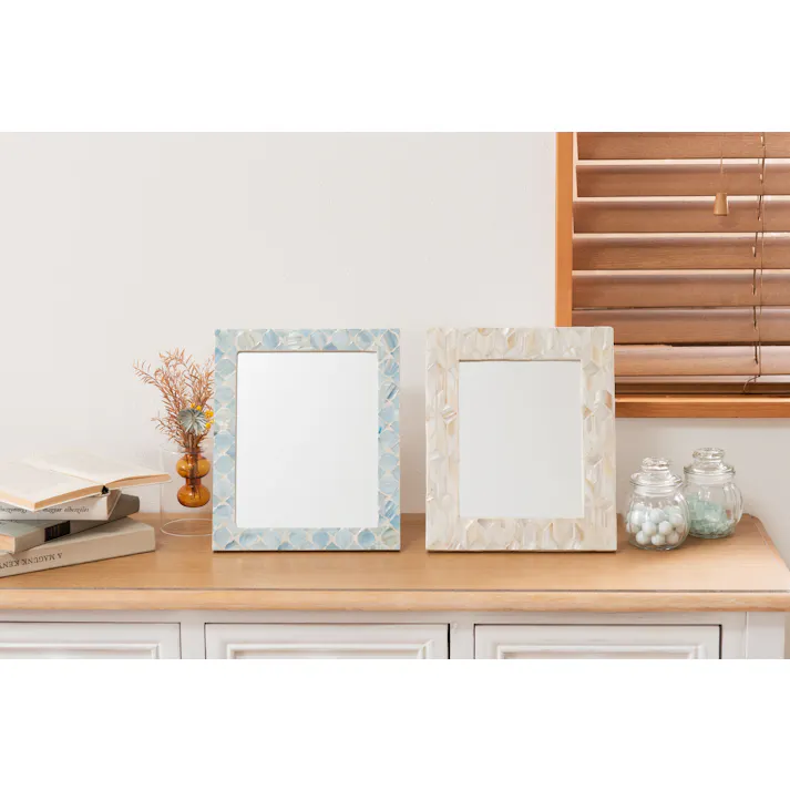 Room Essence ミラー W21×D2×H25 ブルー 完成品 マザーオブパールシェル パール貝 貝 海岸 天然 高級感 ラグジュアリー ナチュラル モダン アジアン ヨーロッパ 軽量 フェミニン シンプル かわいい おしゃれ パール SLY-602A【別送品】