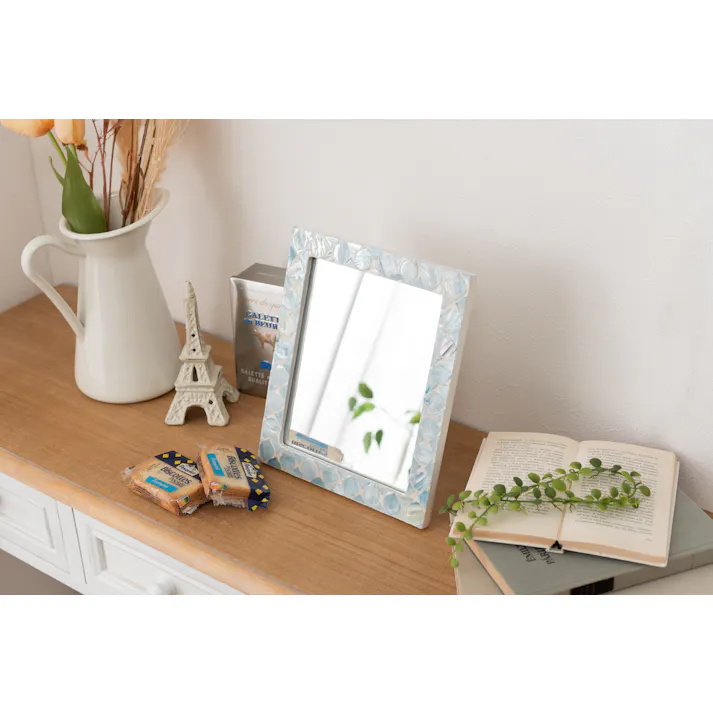 Room Essence ミラー W21×D2×H25 ブルー 完成品 マザーオブパールシェル パール貝 貝 海岸 天然 高級感 ラグジュアリー ナチュラル モダン アジアン ヨーロッパ 軽量 フェミニン シンプル かわいい おしゃれ パール SLY-602A【別送品】