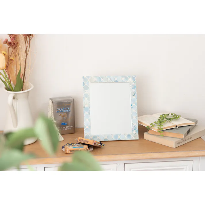 Room Essence ミラー W21×D2×H25 ブルー 完成品 マザーオブパールシェル パール貝 貝 海岸 天然 高級感 ラグジュアリー ナチュラル モダン アジアン ヨーロッパ 軽量 フェミニン シンプル かわいい おしゃれ パール SLY-602A【別送品】