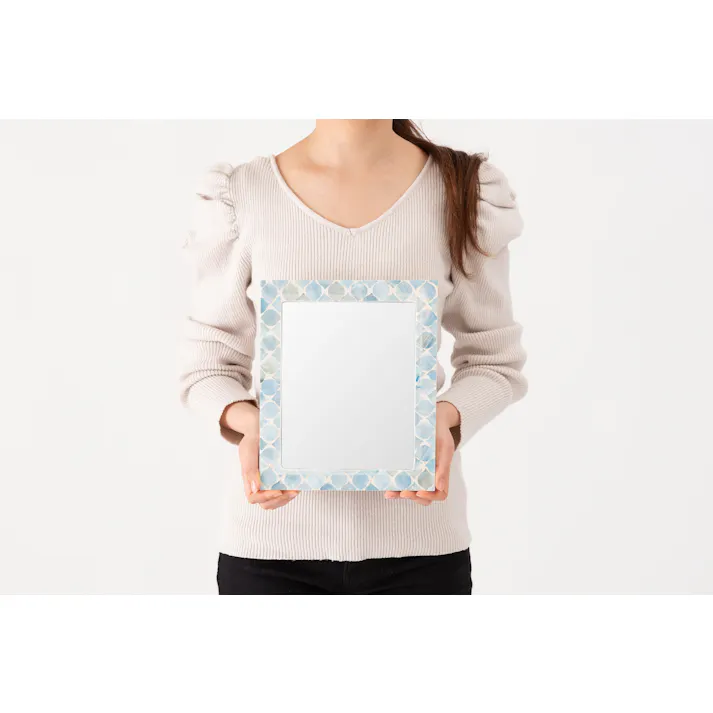 Room Essence ミラー W21×D2×H25 ブルー 完成品 マザーオブパールシェル パール貝 貝 海岸 天然 高級感 ラグジュアリー ナチュラル モダン アジアン ヨーロッパ 軽量 フェミニン シンプル かわいい おしゃれ パール SLY-602A【別送品】