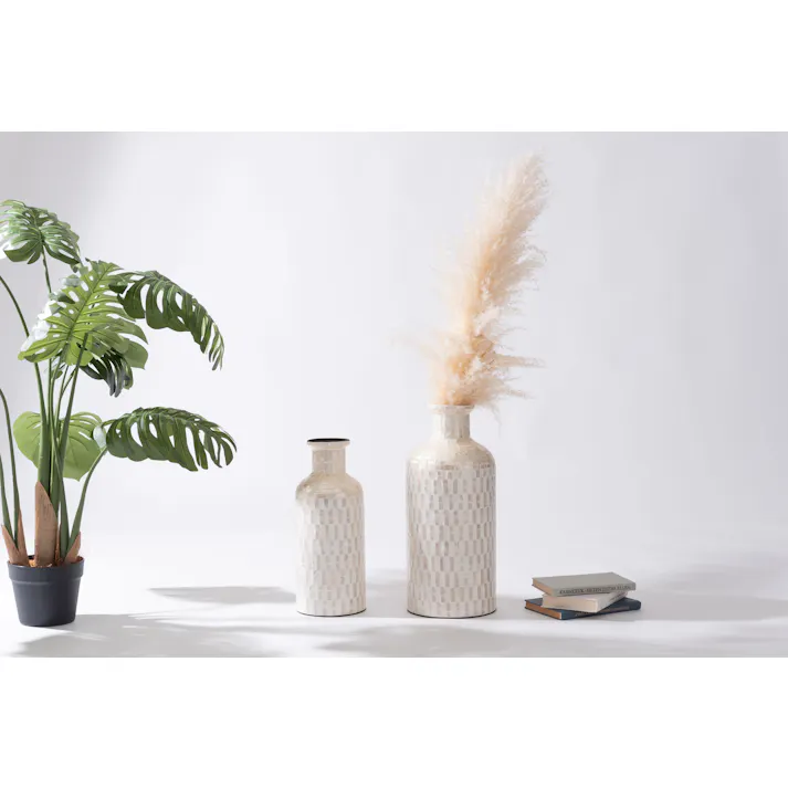 Room Essence ベースオブジェL W19×D19×H45 完成品 フラワーベース マザーオブパールシェル パール貝 貝 海岸 天然 高級感 ラグジュアリー モダン アジアン ヨーロッパ 軽量 フェミニン シンプル 白 ホワイト かわいい おしゃれ SLY-604L【別送品】