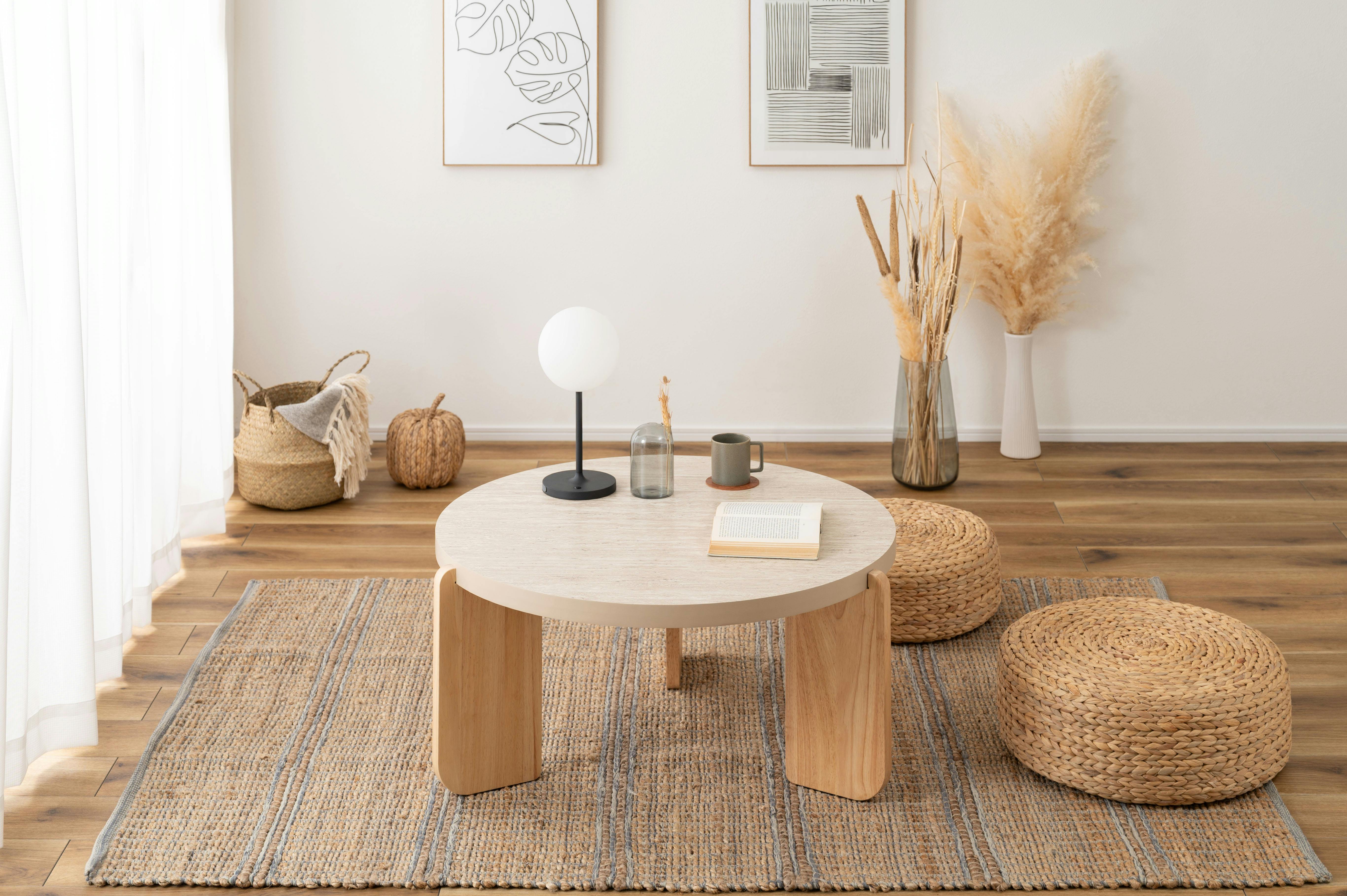 Room Essence ラウンドテーブルL W83×D83×H38 ベージュ 組立式 ネスト