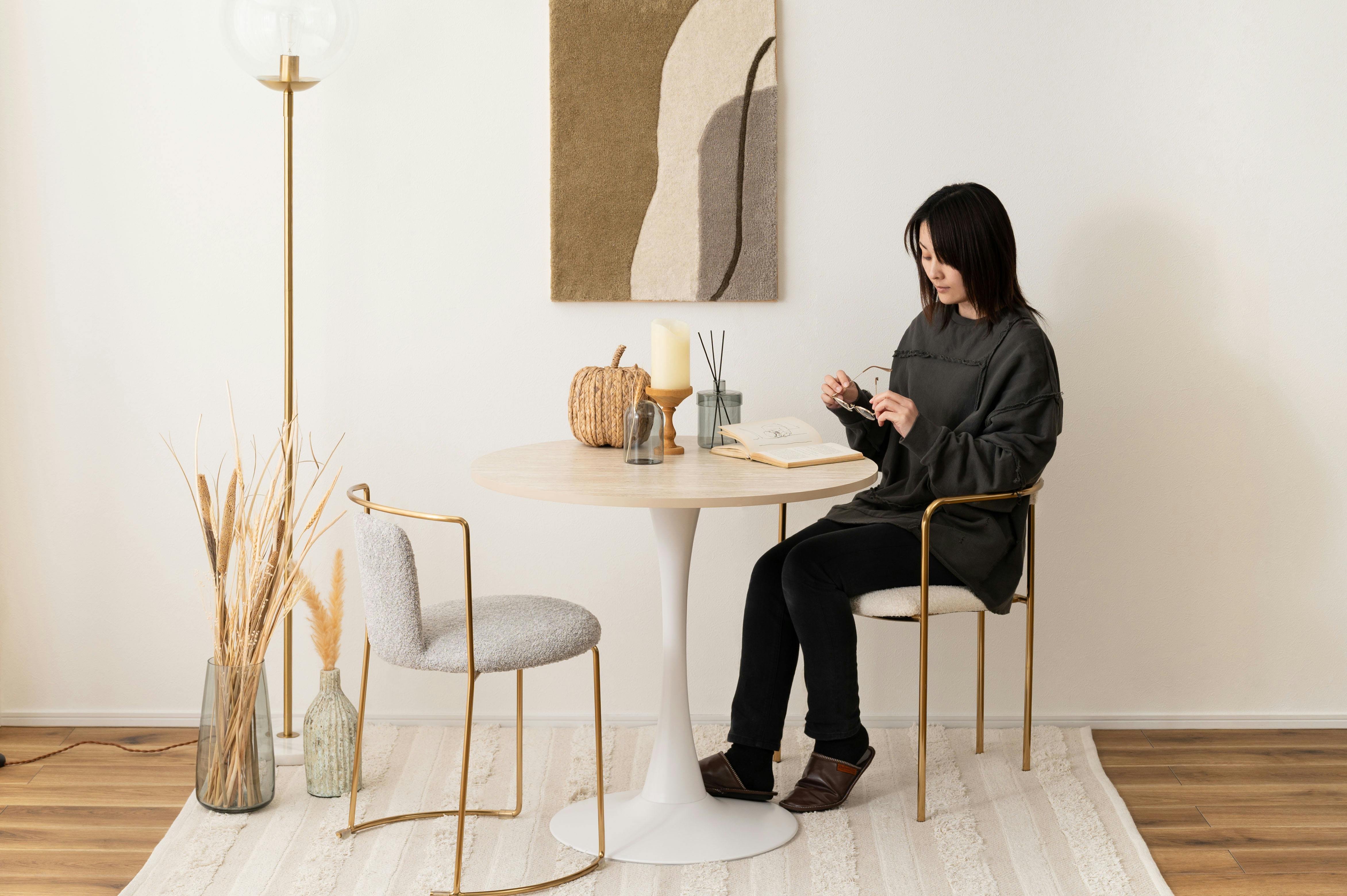 Room Essence ラウンドテーブル W80×D80×H73.5 ベージュ 組立式