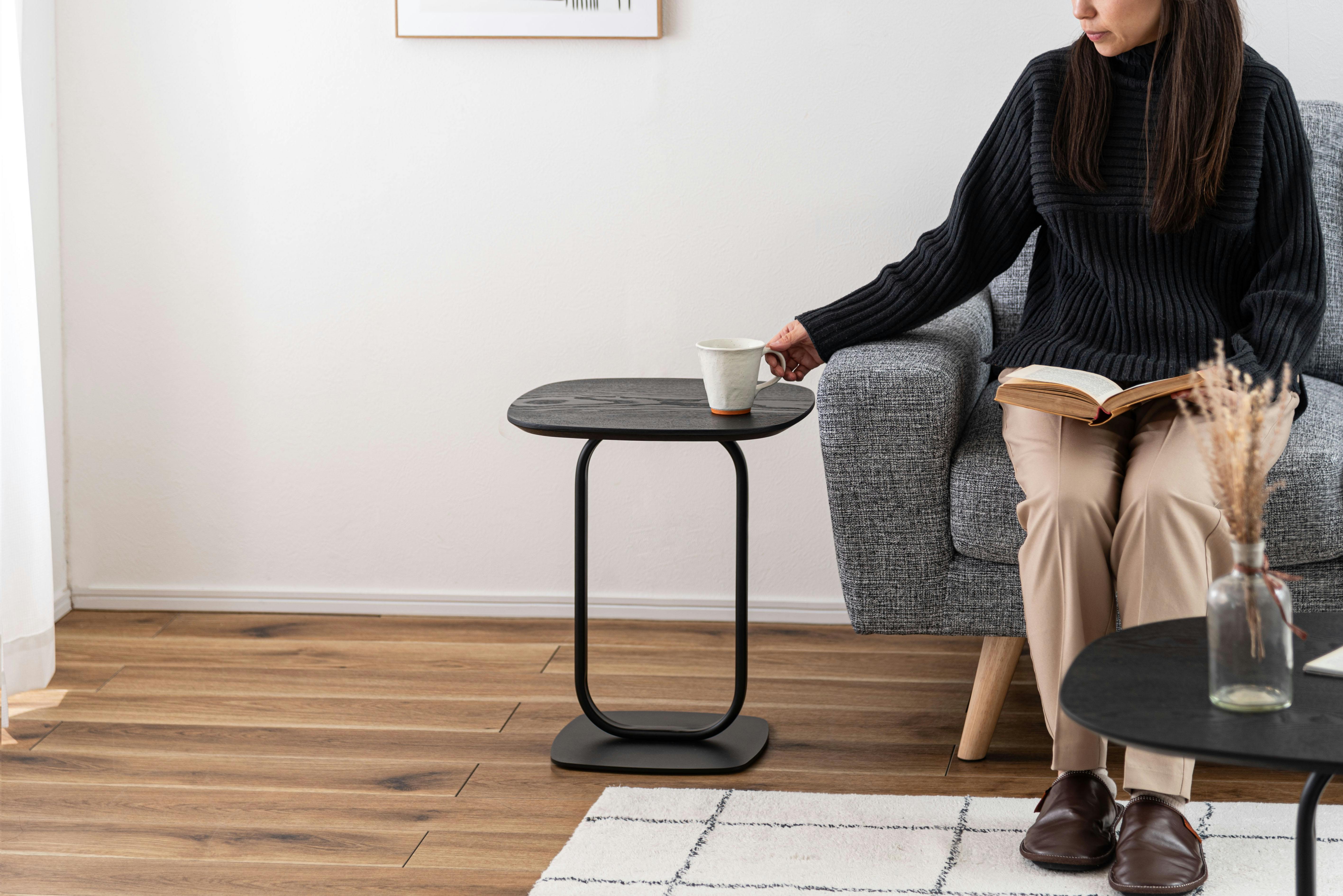 Room Essence サイドテーブル W40×D40×H45 ブラック 組立式 机 ナイト