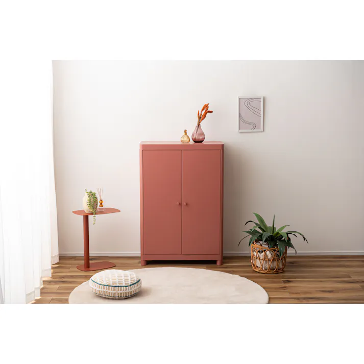 Room Essence チェスト W75×D33×H110.5 コーラルピンク 組立式 スチール おしゃれ リビング ロッカー 収納 ランドリー 更衣室 荷物入れ 扉付き ラック 整理 子供 TPN-50CPK【別送品】
