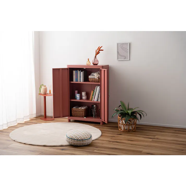 Room Essence チェスト W75×D33×H110.5 コーラルピンク 組立式 スチール おしゃれ リビング ロッカー 収納 ランドリー 更衣室 荷物入れ 扉付き ラック 整理 子供 TPN-50CPK【別送品】