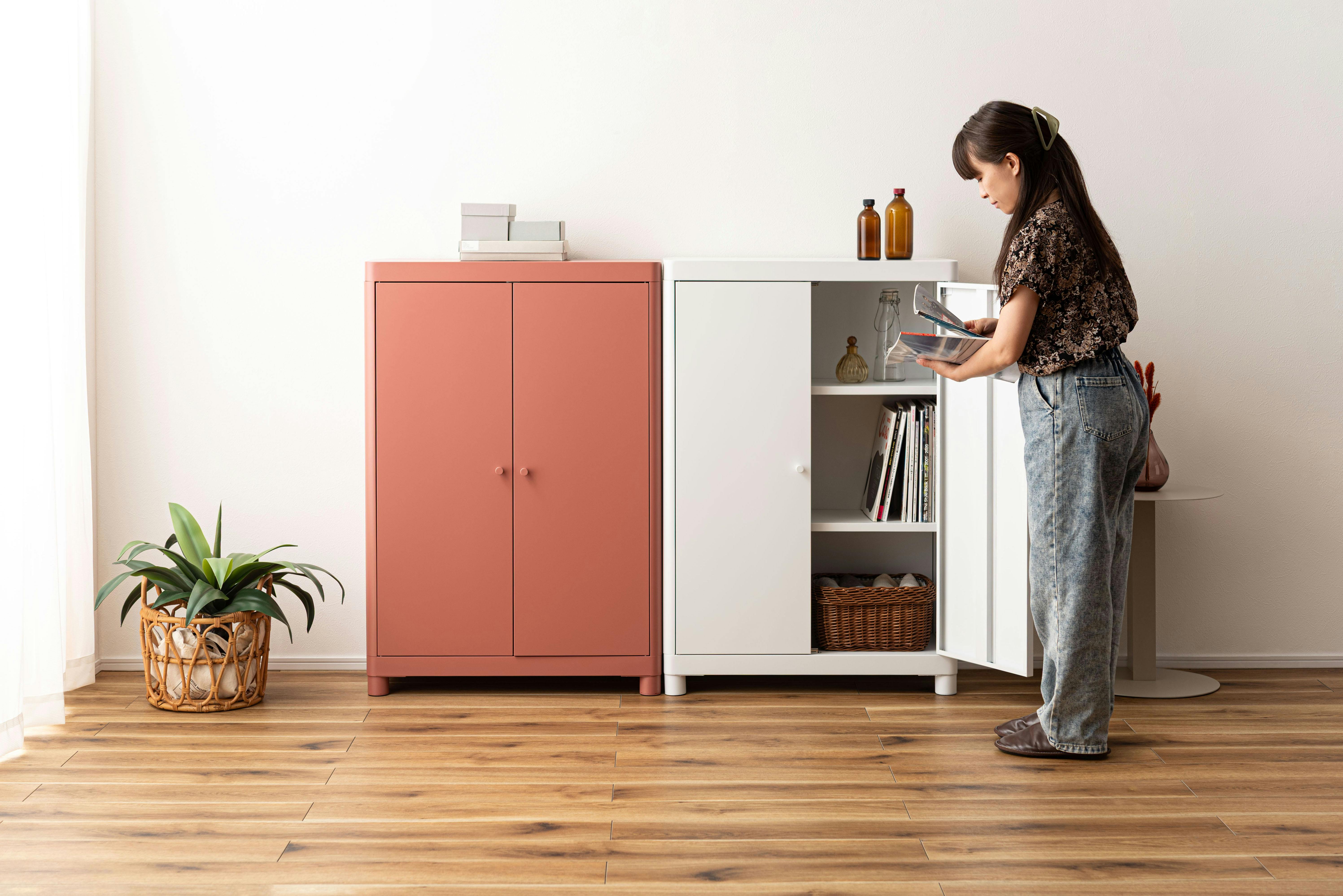 Room Essence チェスト W75×D33×H110.5 ホワイト 組立式 スチール