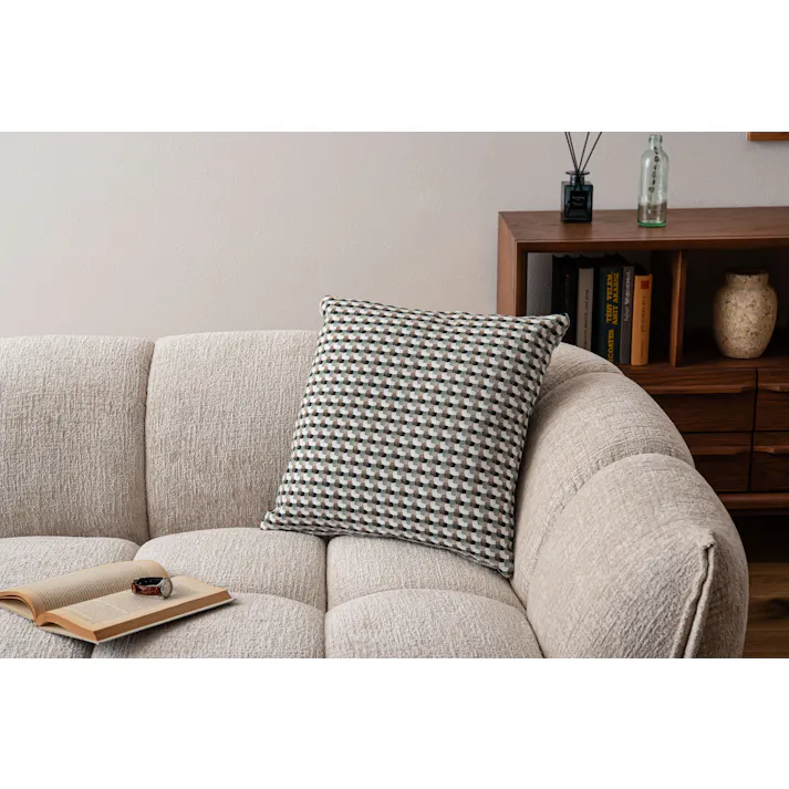 Room Essence クッション 約W45×D45×H16 パステルグリーン 完成品 フェザー 正方形 幾何学柄 ニュアンスカラー ソファ 背あて シンプル モダン 北欧 かわいい おしゃれ 韓国 VC-10PGR【別送品】