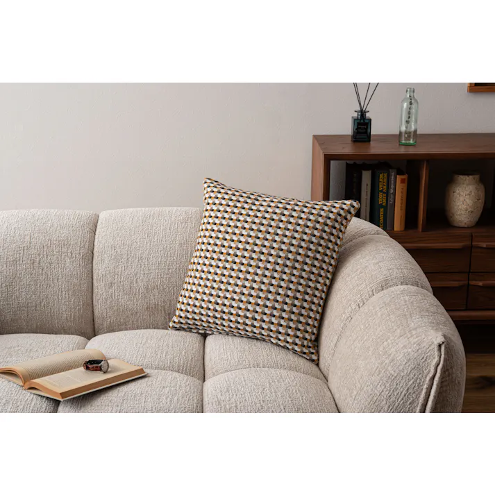 Room Essence クッション 約W45×D45×H16 イエロー 完成品 フェザー 正方形 幾何学柄 ニュアンスカラー ソファ 背あて シンプル モダン 北欧 かわいい おしゃれ 韓国 VC-10YE【別送品】