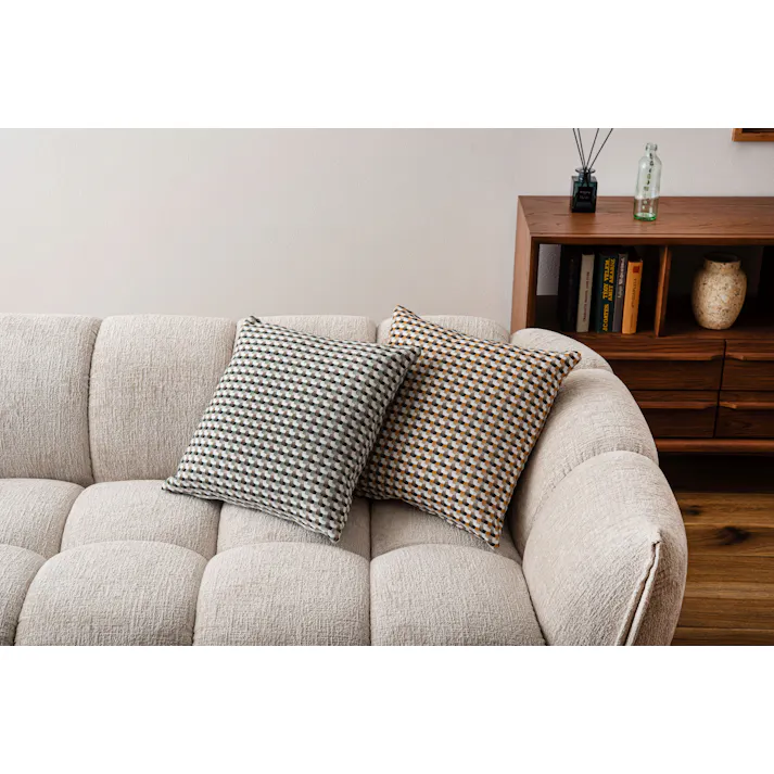 Room Essence クッション 約W45×D45×H16 イエロー 完成品 フェザー 正方形 幾何学柄 ニュアンスカラー ソファ 背あて シンプル モダン 北欧 かわいい おしゃれ 韓国 VC-10YE【別送品】