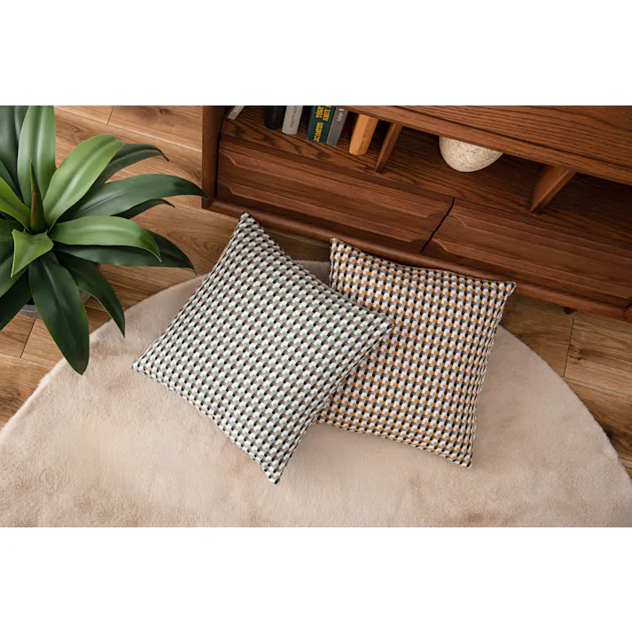 Room Essence クッション 約W45×D45×H16 イエロー 完成品 フェザー 正方形 幾何学柄 ニュアンスカラー ソファ 背あて シンプル モダン 北欧 かわいい おしゃれ 韓国 VC-10YE【別送品】