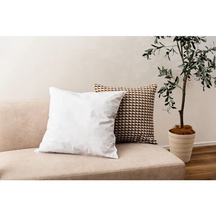 Room Essence クッション 約W45×D45×H16 イエロー 完成品 フェザー 正方形 幾何学柄 ニュアンスカラー ソファ 背あて シンプル モダン 北欧 かわいい おしゃれ 韓国 VC-10YE【別送品】