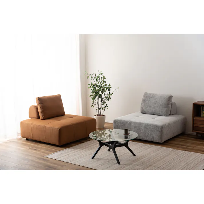 Room Essence ソファ W112×D112×H83×SH41 キャメル ねじこみ式 フリーダム 1人掛け 背もたれ独立 クロスレザー 北欧 おしゃれ クッション付き -ベッド 全方向 VS-57CA【別送品】