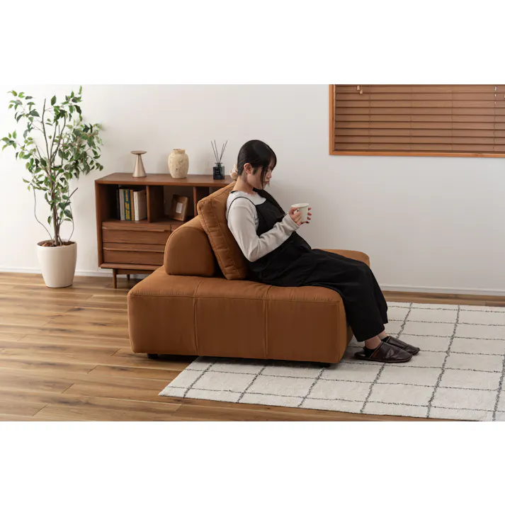 Room Essence ソファ W112×D112×H83×SH41 キャメル ねじこみ式 フリーダム 1人掛け 背もたれ独立 クロスレザー 北欧 おしゃれ クッション付き -ベッド 全方向 VS-57CA【別送品】