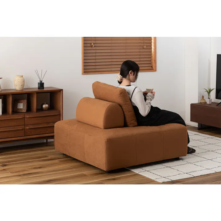 Room Essence ソファ W112×D112×H83×SH41 キャメル ねじこみ式 フリーダム 1人掛け 背もたれ独立 クロスレザー 北欧 おしゃれ クッション付き -ベッド 全方向 VS-57CA【別送品】