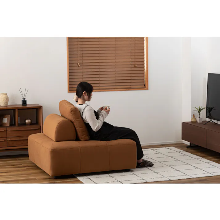 Room Essence ソファ W112×D112×H83×SH41 キャメル ねじこみ式 フリーダム 1人掛け 背もたれ独立 クロスレザー 北欧 おしゃれ クッション付き -ベッド 全方向 VS-57CA【別送品】