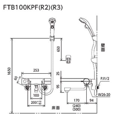 KVK サーモスタット式シャワー・ワンストッフﾟシャワー付(300mmハﾟイフﾟ付) FTB100KPFR3【別送品】