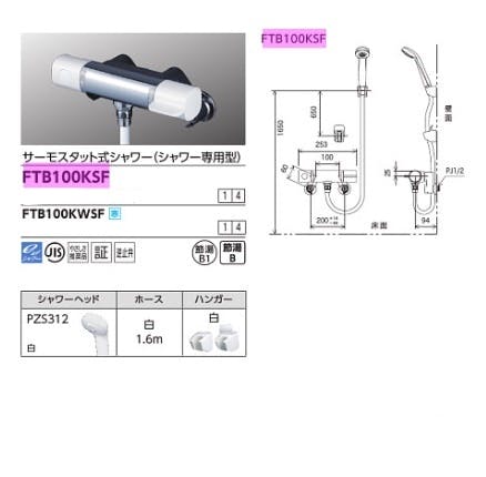 KVK サーモスタット式シャワー(シャワー専用型) FTB100KSF【別送品】