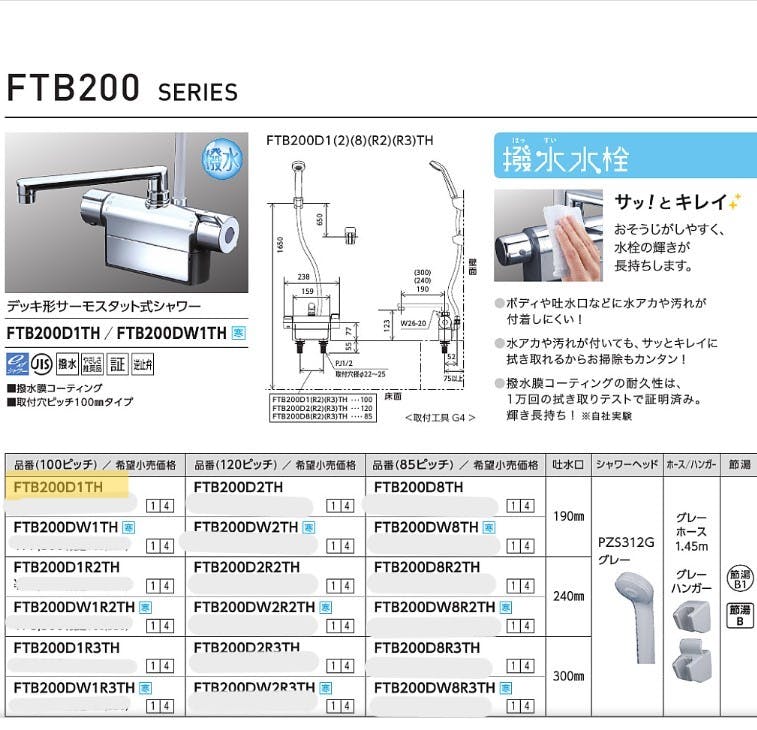 KVK テﾞッキ形サーモスタット式シャワー FTB200D1TH【別送品】