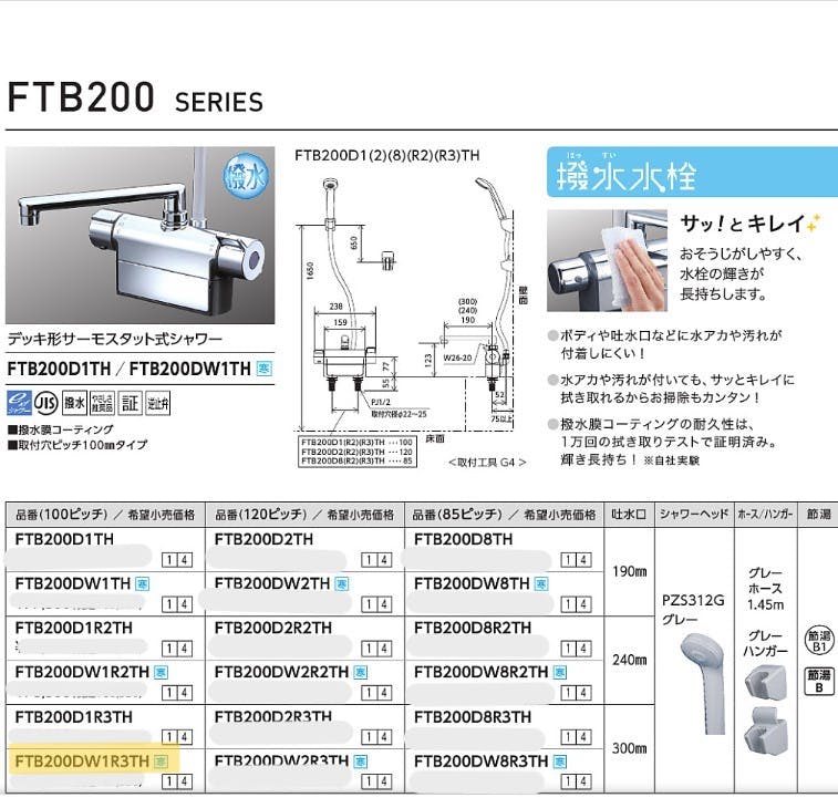 KVK (寒) テﾞッキ形サーモスタット式シャワー FTB200DW1R3TH【別送品】