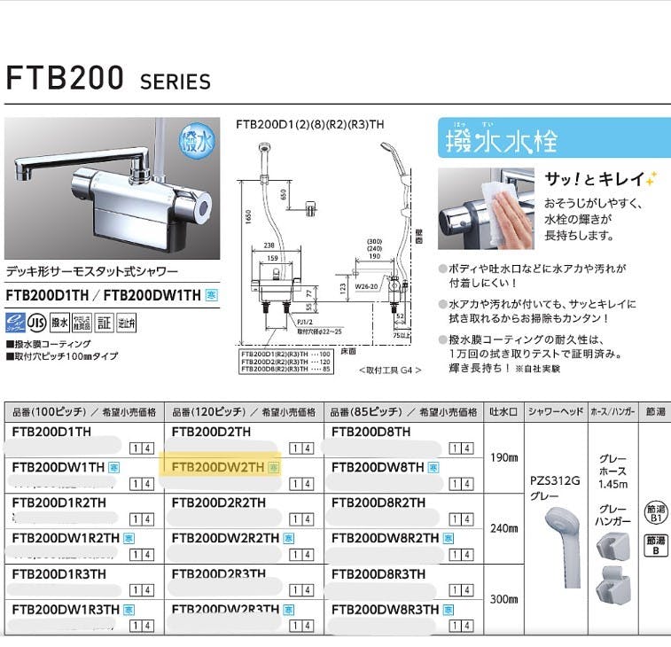 KVK (寒) テﾞッキ形サーモスタット式シャワー FTB200DW2TH【別送品】