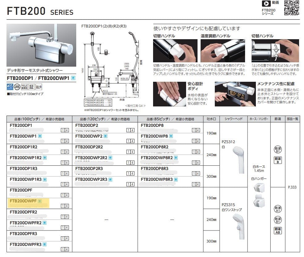 KVK (寒) テﾞッキ形サーモスタット式シャワー FTB200DWPF【別送品】