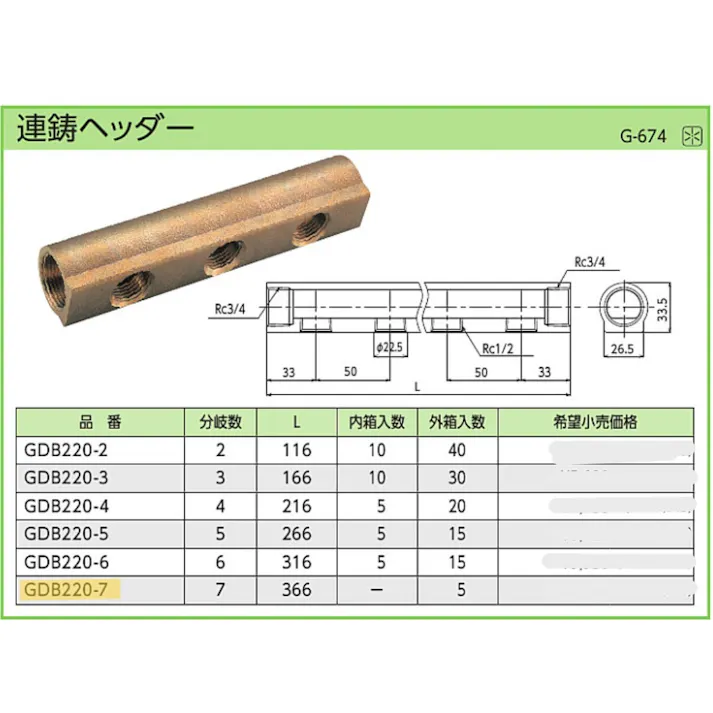 KVK 連鋳ヘッダー7 GDB220-7【別送品】