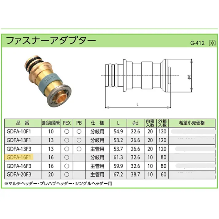 KVK ファスナーアダプター16 GDFA-16F1【別送品】