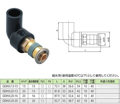 KVK HIVPエルホﾞ接続継手13 GDHVL20-13【別送品】