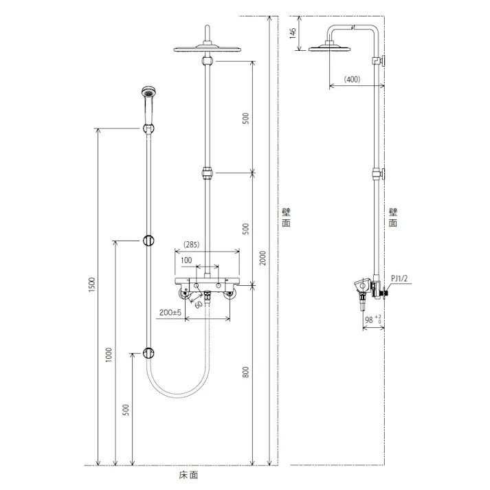 KVK オーバーヘッドシャワー付サーモ(角型) KF3060【別送品】