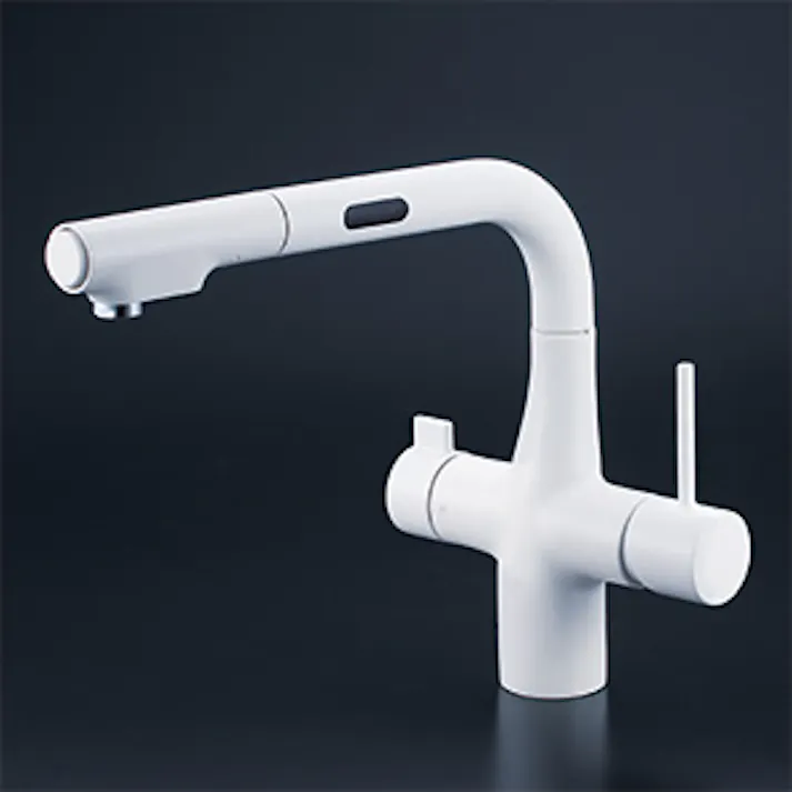 KVK ビルトイン浄水器用シングルシャワー付混合栓(センサー付)(eレバー) 電池 マットホワイト KM6131DECM4【別送品】